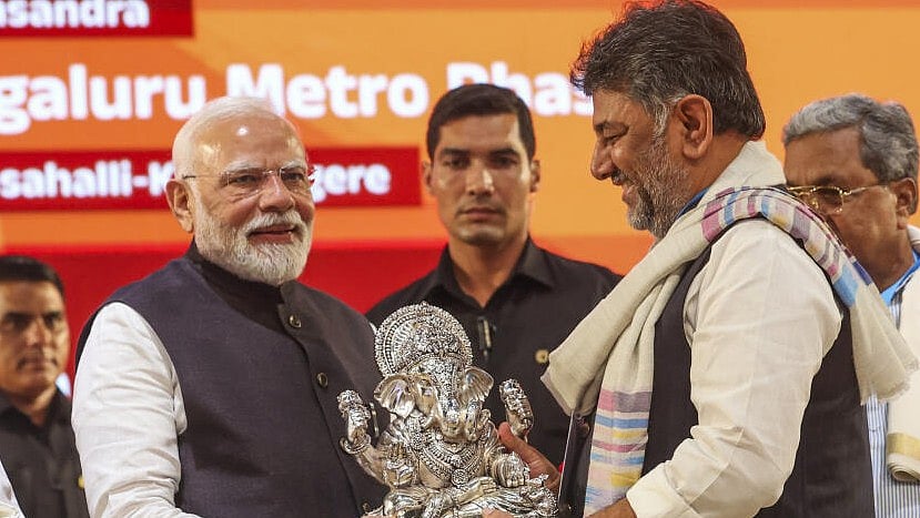 <div class="paragraphs"><p>Prime Minister Narendra Modi during the inauguration of the Yellow Line and the foundation stone laying of the Metro Phase-3 project, in Bengaluru, with Deputy Chief Minister DK Shivakumar.</p></div>