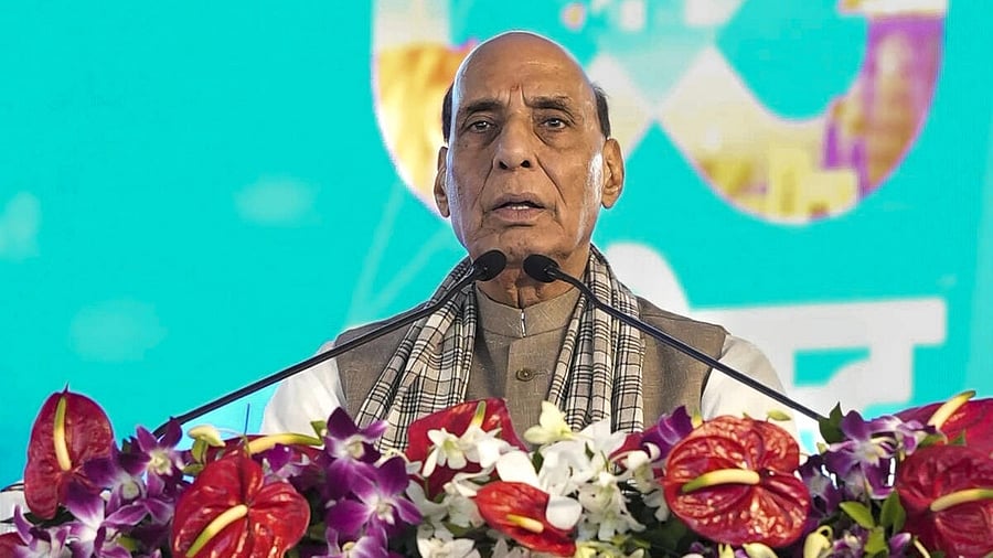 <div class="paragraphs"><p>Defense Minister Rajnath Singh addresses the gathering during the groundbreaking ceremony for the BRAHMA Project (BEML Rail Hub for Manufacturing) in Raisen district.</p></div>
