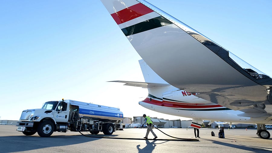 <div class="paragraphs"><p>A business jet is refuelled using Jet A fuel at the Henderson Executive Airport during the National Business Aviation Association exhibition in Las Vegas, Nevada, U.S.</p></div>
