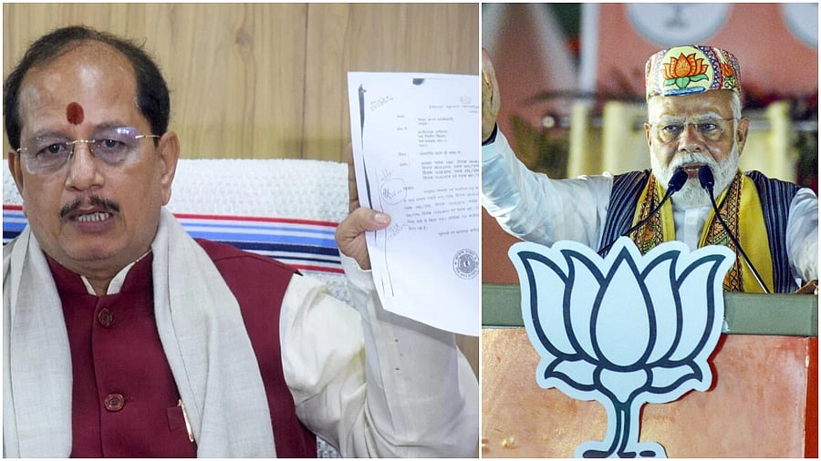<div class="paragraphs"><p>Bihar Deputy CM Vijay Kumar Sinha addresses a press conference, in Patna(), PM Modi at a rally in Bihar.</p></div>
