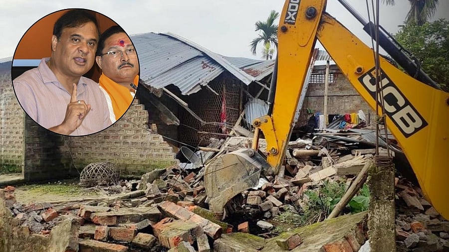 <div class="paragraphs"><p>An eviction drive in Assam(L), State CM Himanta Biswa Sarma</p></div>