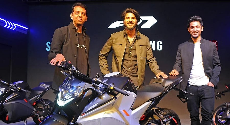 <div class="paragraphs"><p>Founder and CEO Ultraviolette Automotive Narayan Subramaniam with (centre) Actor Dulquer Salmaan and (left) Founder and CTO Ultraviolette Automotive Niraj Rajmohan at the Ultraviolette Automotive unveiling the F77, India’s first high performance electric motorcycle in Bengaluru.</p></div>