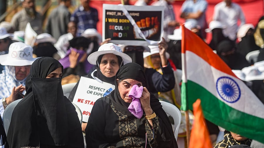 <div class="paragraphs"><p>A woman gets emotional during a protest against CAA and NRC, at Aazad Maidan in Mumbai</p></div>
