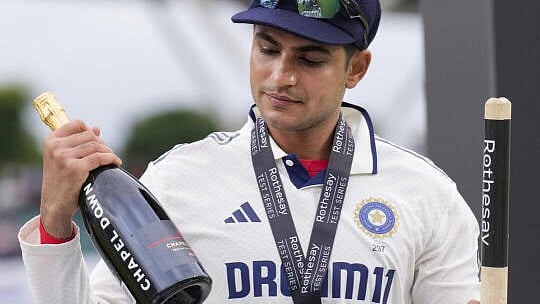 <div class="paragraphs"><p>File photo: India's captain Shubman Gill poses after winning the 'Indian player of the series' award following India's win in the fifth Test match against England, at The Oval cricket ground, in London, England, Monday, Aug. 4, 2025. The series ended in a 2-2 draw.</p></div>