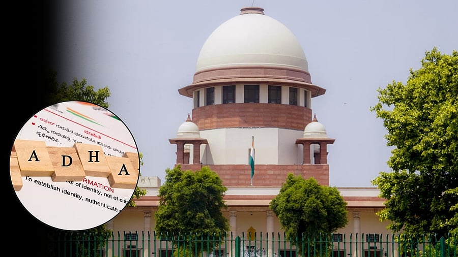 <div class="paragraphs"><p>A view of the Supreme Court, Aadhaar card(inset)</p></div>