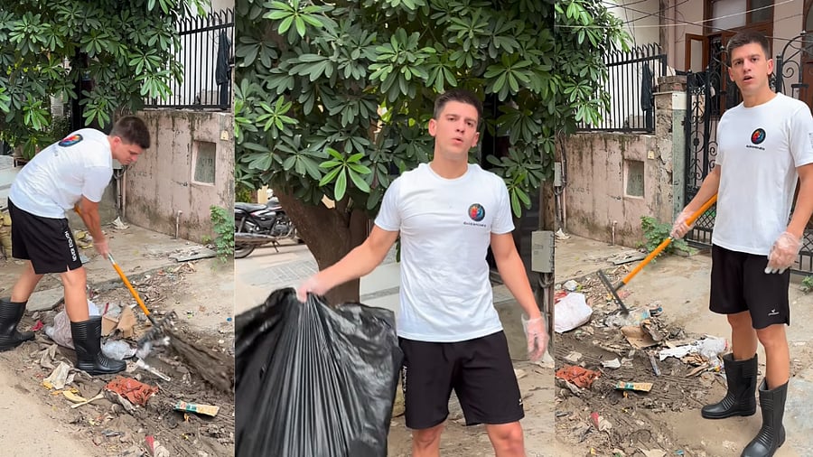 <div class="paragraphs"><p>Swedish man cleaning streets of New Delhi.</p></div>