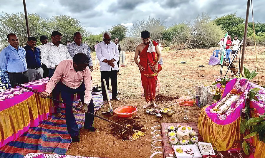 <div class="paragraphs"><p>IISc-SDC co-ordinator B Subba Reddy lays a foundation stone to build accommodation for the IISc-SDC faculty at IISc campus in Kuhdapura of Nayakanahatti on Thursday.</p></div>