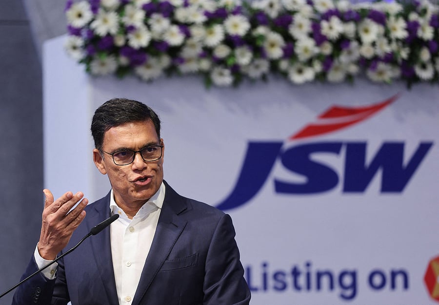 <div class="paragraphs"><p>Sajjan Jindal, managing director of JSW Steel, speaks during the listing ceremony of JSW Cement at the National Stock Exchange (NSE) in Mumbai, India, August 14, 2025. </p></div>