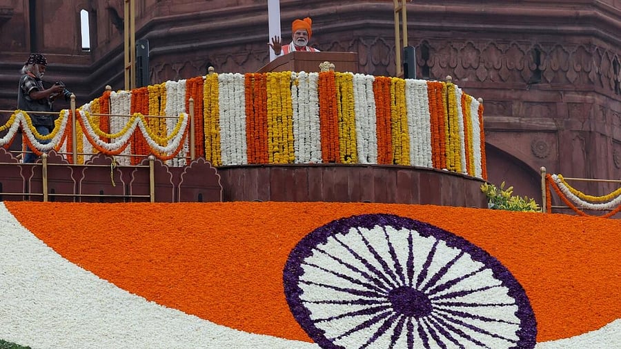 <div class="paragraphs"><p>Prime Minister Narendra Modi addresses the nation during Independence Day celebrations at the historic Red Fort in Delhi, India, August 15, 2025.</p></div>