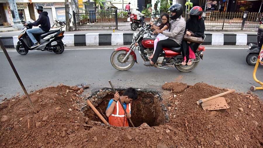 <div class="paragraphs"><p>Road-cutting for fixing leaking water pipelines has become common in Bengaluru. The picture is from New BEL Road. </p></div>