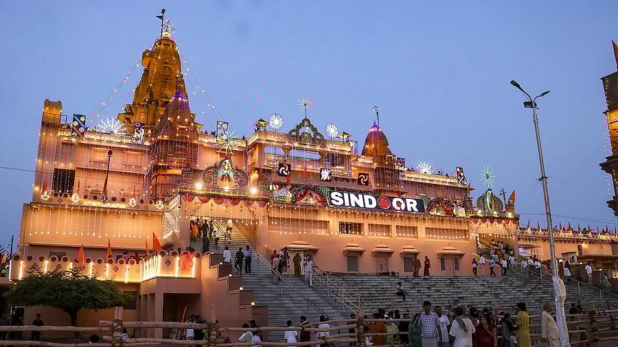 <div class="paragraphs"><p>Mathura: Sri Krishna Janmasthan Temple illuminated ahead of the ‘Janmashtami’ festival, in Mathura, Uttar Pradesh, Thursday, Aug. 14, 2025.</p></div>