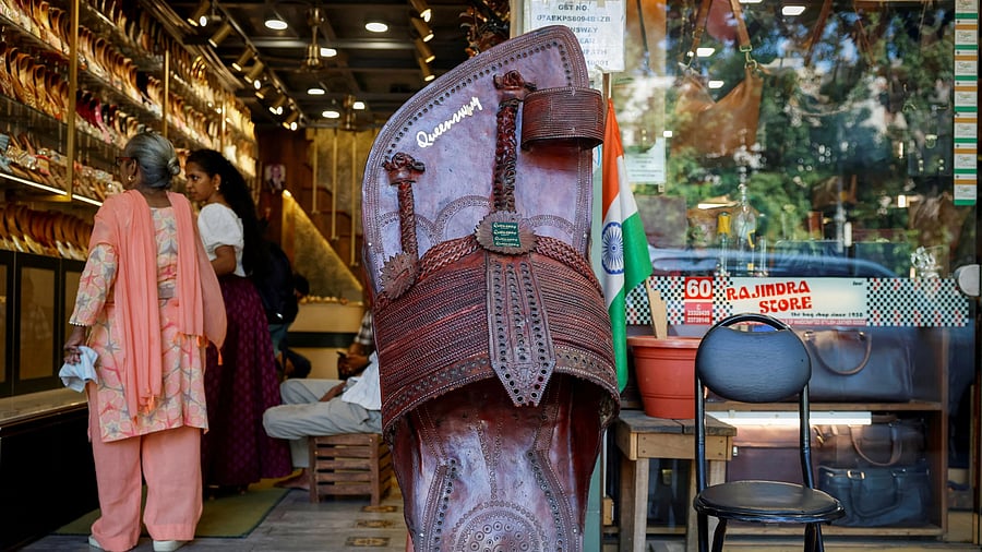 <div class="paragraphs"><p>The iconic Kolhapuri sandals on display at a store in New Delhi. </p></div>
