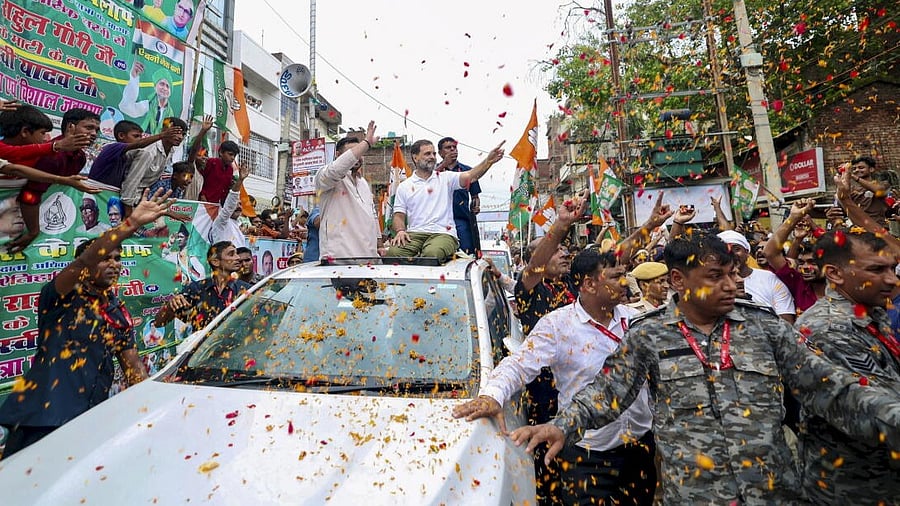 <div class="paragraphs"><p>LoP in the Lok Sabha and Congress leader Rahul Gandhi with RJD leader Tejashwi Yadav during 'Voter Adhikar Yatra', in Sasaram.</p></div>