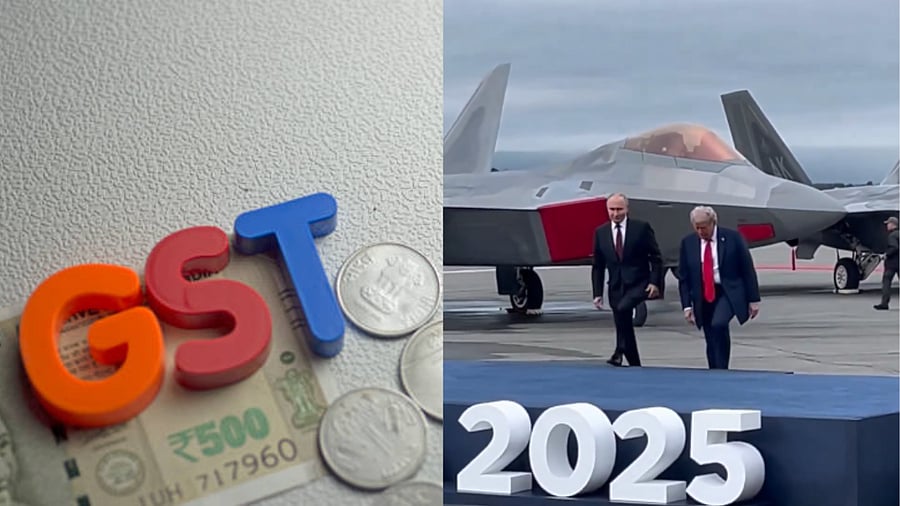 <div class="paragraphs"><p>Representative image of GST (L) and photo from Putin-Trump Alaska meeting (R).</p></div>