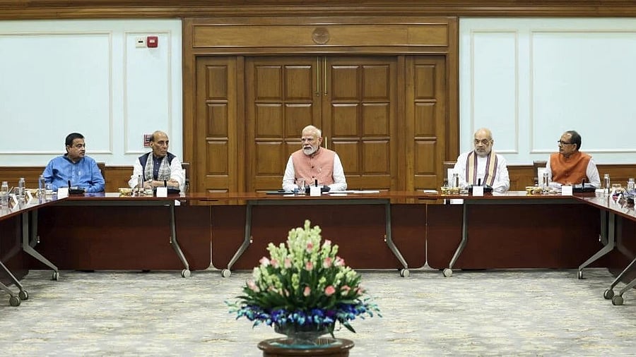 <div class="paragraphs"><p>Prime Minister Narendra Modi with Defence Minister Rajnath Singh, Union Home Minister Amit Shah, Union Ministers Nitin Gadkari, Shivraj Singh Chouhan and others during a meeting to discuss the roadmap for Next-Generation Reforms, in New Delhi.</p></div>