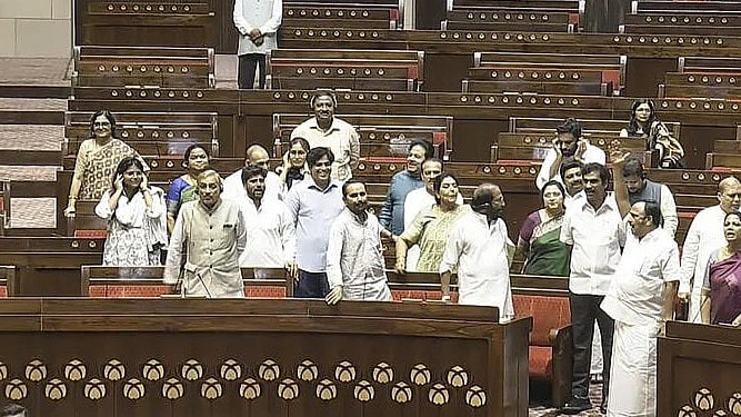 <div class="paragraphs"><p>Representative image of opposition MPs protesting the Chair's rejection of their 19 adjournment notices on various issues.</p></div>