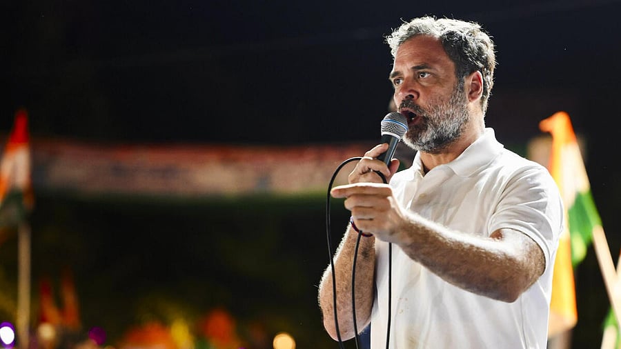 <div class="paragraphs"><p>LoP in the Lok Sabha and Congress leader Rahul Gandhi speaks during 'Voter Adhikar Yatra', in Bihar.</p></div>