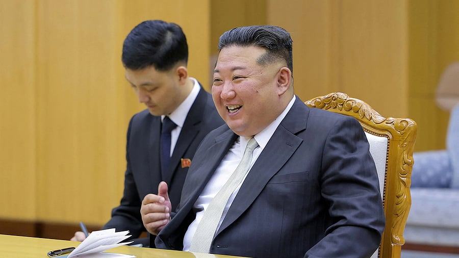 <div class="paragraphs"><p>North Korean leader Kim Jong Un attends a meeting with Russian State Duma Chairman Vyacheslav Volodin (not pictured) during Volodin's official visit to North Korea to commemorate the 80th anniversary of the country's liberation from Japan's colonial rule, in Pyongyang, North Korea.</p></div>