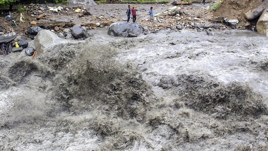 <div class="paragraphs"><p>Road damaged following a cloudburst in Lag Valley, in Kullu, Tuesday, Aug. 19, 2025.</p></div>
