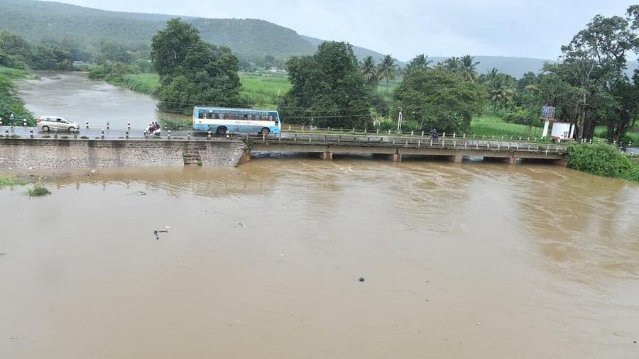 <div class="paragraphs"><p>Bridge across river Markendeya at Chikkoli on the outskirts of Gokak town in Belagavi district faces threat of getting submerged in river waters if water level further increases due to rains.</p></div>