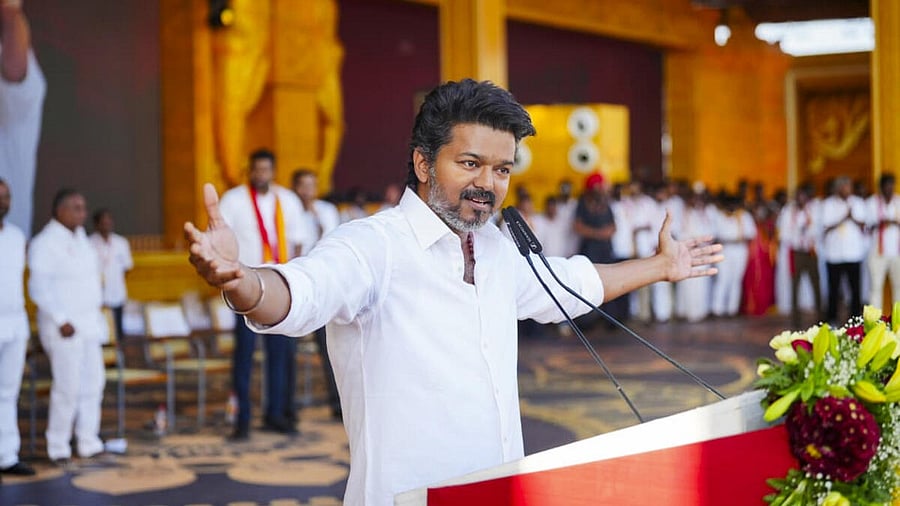 <div class="paragraphs"><p>Vijay addresses party's second State-level conference in Madurai.&nbsp;</p></div>