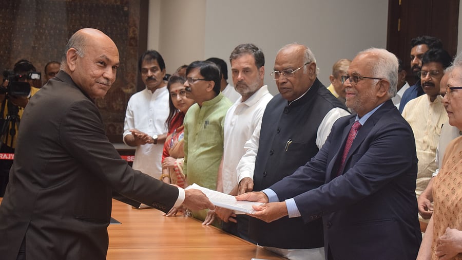 <div class="paragraphs"><p>B Sudershan Reddy<strong>&nbsp;</strong>files the nomination papers before the Returning Officer.&nbsp;</p></div>