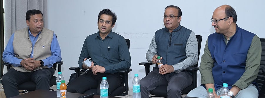 <div class="paragraphs"><p>KITS MD Rahul Sankanur (second from left) speaks during the Jan AI conclave held at IIIT-Dharwad on Thursday. Prof Mahadev Prasanna, Santanu Bhattacharya and Madan Padaki are seen.</p></div>
