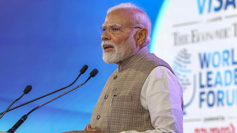 <div class="paragraphs"><p>In this image released on Aug. 23, 2025, Prime Minister Narendra Modi addresses The Economic Times World Leaders Forum, in New Delhi. </p></div>