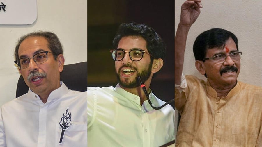 <div class="paragraphs"><p>Uddhav Thackeray (L), Aaditya Thackeray (centre) and Sanjay Raut (R).</p></div>