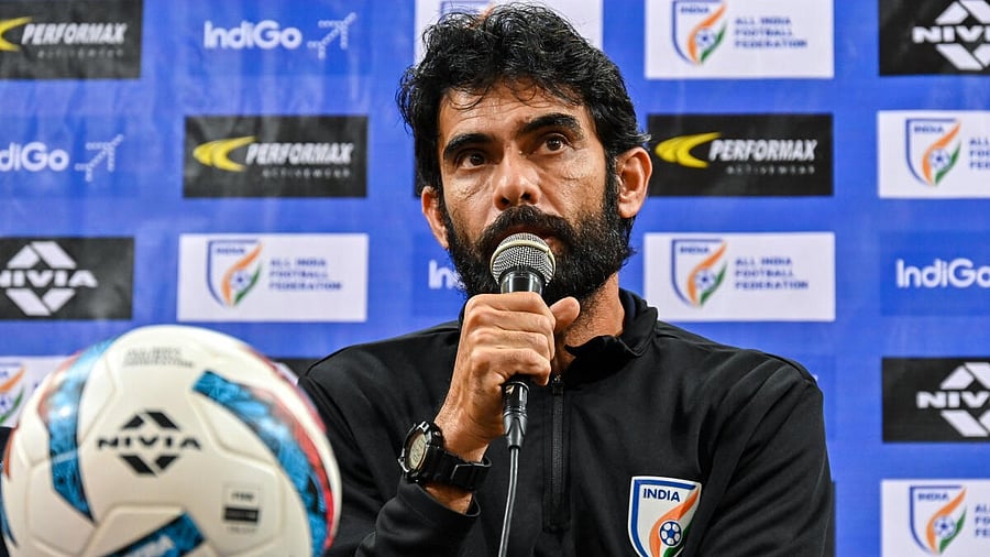 <div class="paragraphs"><p>Khalid Jamil gestures during a press conference in Bengaluru.&nbsp;</p></div>