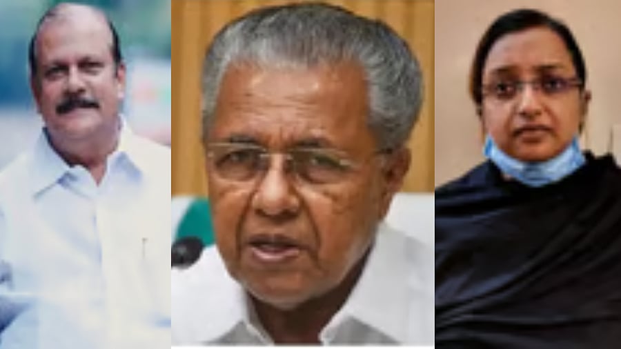<div class="paragraphs"><p>Swapna Suresh (R), PC George (L) and&nbsp;Kerala CM Pinarayi Vijayan (centre).</p></div>