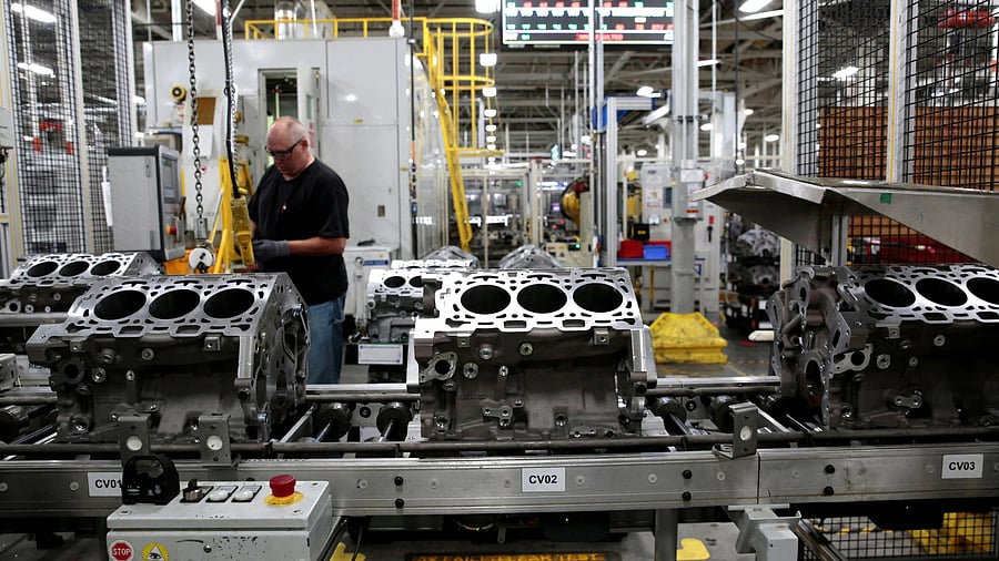 <div class="paragraphs"><p>Engine casting blocks, used in a variety of General Motors cars, trucks and crossovers, move down the assembly line at the GM Romulus Powertrain plant in Romulus, Michigan, US.</p></div>