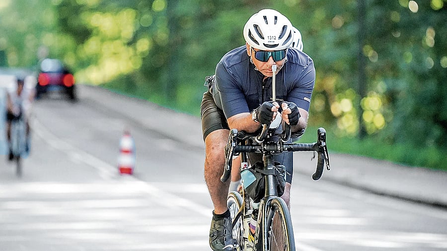 <div class="paragraphs"><p>Sandeep Patil during the cycling leg of the Ironman Copenhagen 2025. </p></div>