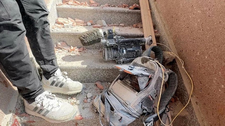 <div class="paragraphs"><p>Equipment used by Palestinian cameraman Hussam al-Masri, who was a contractor for Reuters, lies at the site where he was killed, along with other journalists and people, in Israeli strikes on Nasser hospital, in Khan Younis in the southern Gaza Strip, in this still image taken from video, August 25, 2025.</p></div>