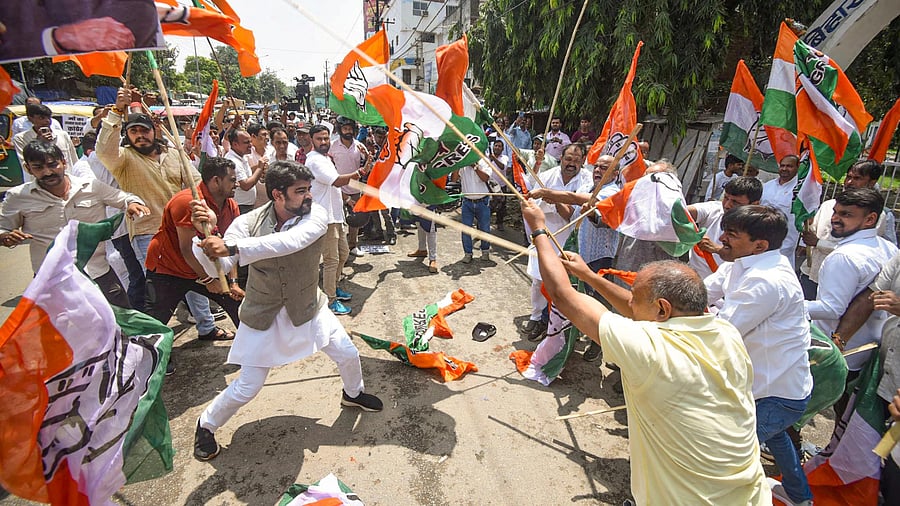 <div class="paragraphs"><p>BJP and Congress engage in a bitter spat in Patna.</p></div>