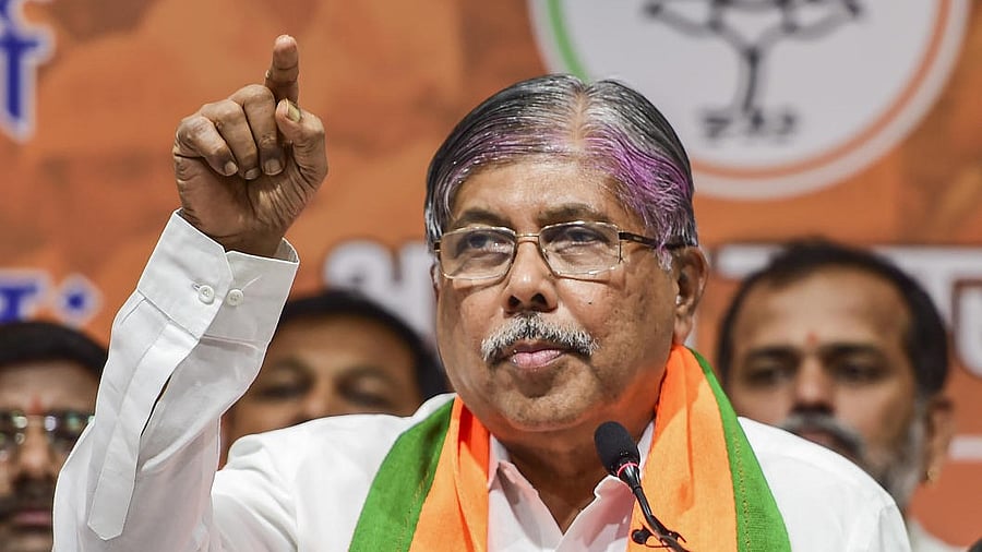 <div class="paragraphs"><p>BJP's Chandrakant Patil addresses a press conference in Mumbai.</p></div>