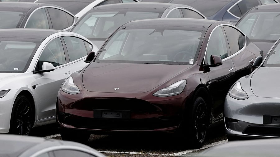 <div class="paragraphs"><p>Tesla electric vehicles are pictured at one of the company's delivery centers in Valenton, near Paris, France</p></div>