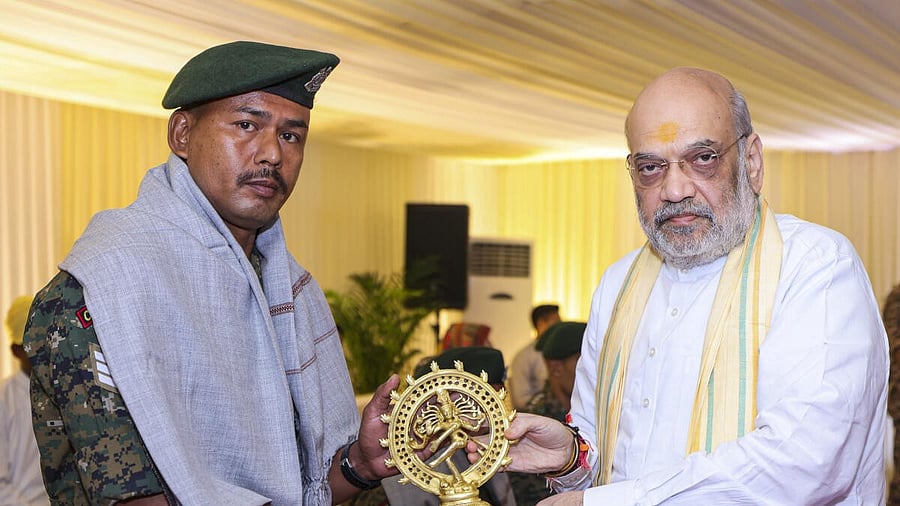 <div class="paragraphs"><p>Union Home Minister Amit Shah during a felicitation ceremony for CRPF, Chhattisgarh Police, DRG, and Cobra personnel following ‘Operation Black Forest’, in New Delhi.</p></div>