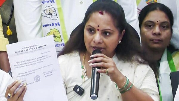 <div class="paragraphs"><p>K Kavitha addresses a press conference in Hyderabad.&nbsp;</p></div>