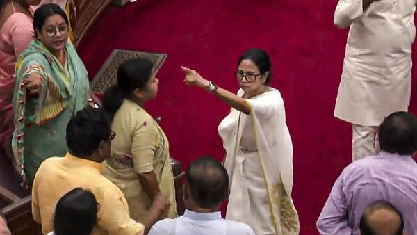 <div class="paragraphs"><p>Bengal Chief Minister Mamata Banerjee gestures at opposition legislators during a special session in the state Assembly, in Kolkata</p></div>
