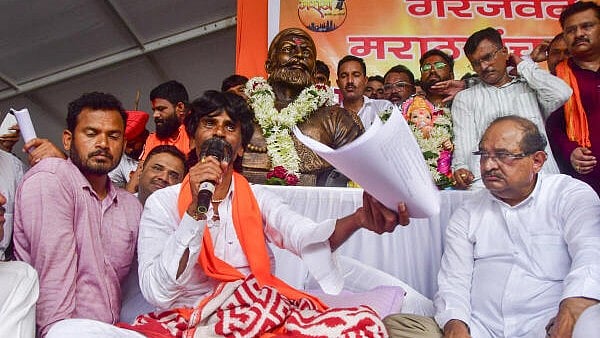 <div class="paragraphs"><p>Maratha quota activist Manoj Jarange Patil addresses supporters. </p></div>