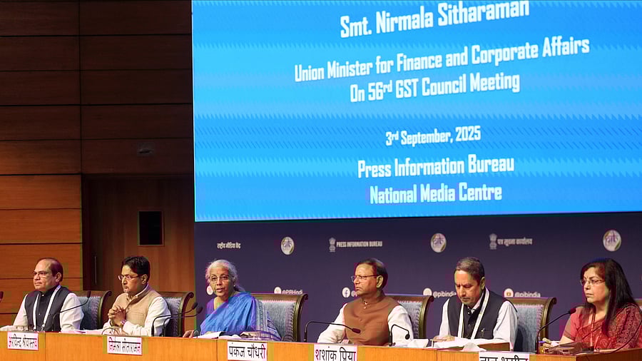 <div class="paragraphs"><p>Union Finance Minister Nirmala Sitharaman at the 56th GST Council meeting.</p></div>