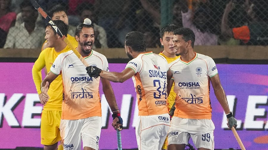 <div class="paragraphs"><p>India’s players celebrate a goal during a Men's Hockey Asia Cup 2025 match between India and China, in Rajgir, Bihar, Saturday, Sept. 6, 2025.</p></div>