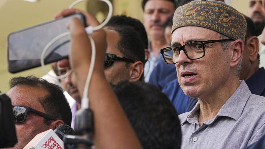 <div class="paragraphs"><p>Jammu and Kashmir Chief Minister Omar Abdullah speaks with the media as he visits flood-affected areas, in Anantnag district, J&K, Saturday, Sept. 6, 2025.</p></div>