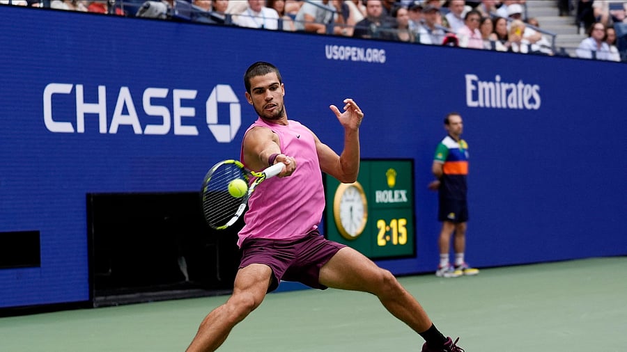 <div class="paragraphs"><p>Spain's Carlos Alcaraz in action during his semi final match against Serbia's Novak Djokovic.</p></div>