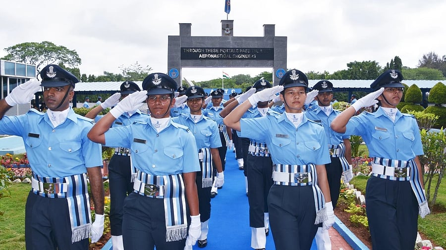 Graduating officers during the passing-out parade at the Air Force Technical College, Jalahalli, on Saturday.