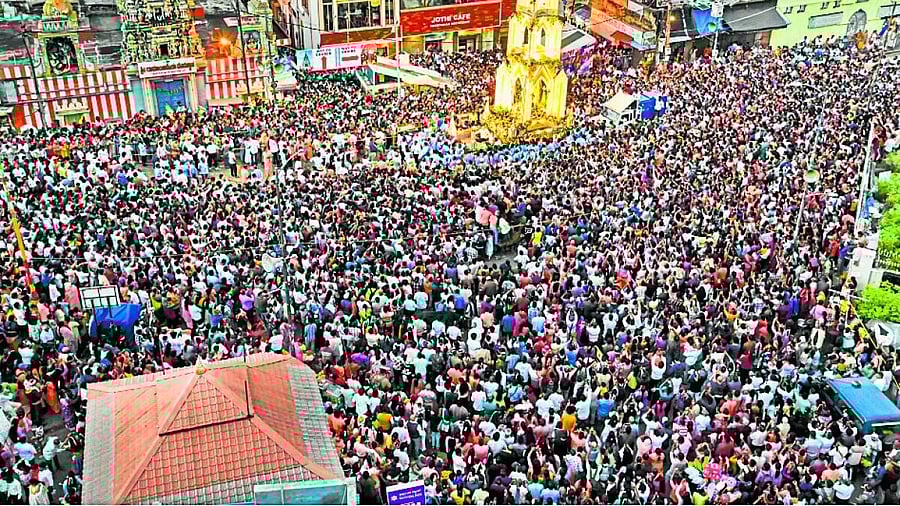 <div class="paragraphs"><p>Every corner of Shivajinagar transforms into an open-air cathedral as the faithful converge for the grand feast of St Mary’s Basilica on Monday. </p></div>