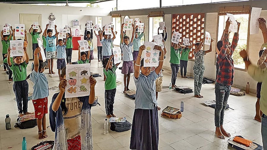 Government school students in Madhugiri attend evening and weekend classes for activities like art and yoga.
