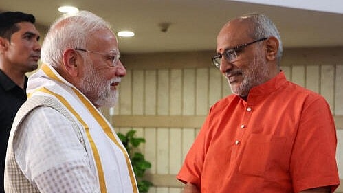 <div class="paragraphs"><p>In this image posted on Sept. 8, 2025, Prime Minister Narendra Modi with Maharashtra Governor and NDA’s vice presidential candidate CP Radhakrishnan during the NDA MPs meeting, a day before the vice presidential election, in New Delhi.</p></div>