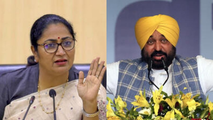 <div class="paragraphs"><p>Delhi Chief Minister Rekha Gupta (L) and Punjab CM Bhagwant Mann.</p></div>